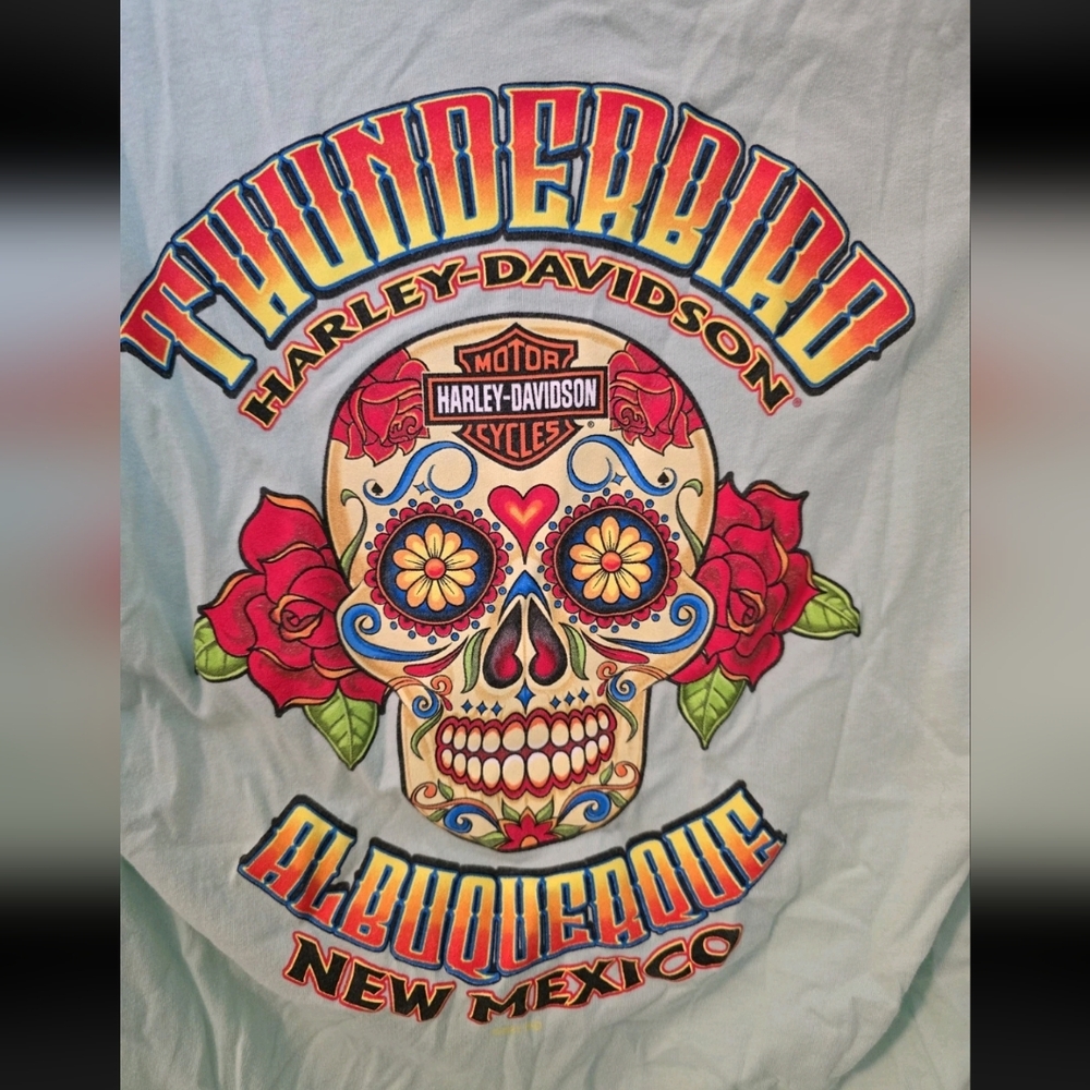 Harley Davidson New Mexico Sugar Skull light green t-shirt Size Large Women's